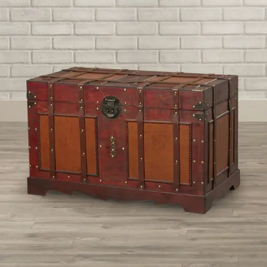 Large Antique Style Steamer Trunk, Decorative Storage Box {2}
