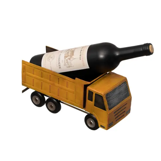 Decorative Rustic Metal Yellow Single Bottle Truck Wine Holder for Tabletop or Countertop {1}