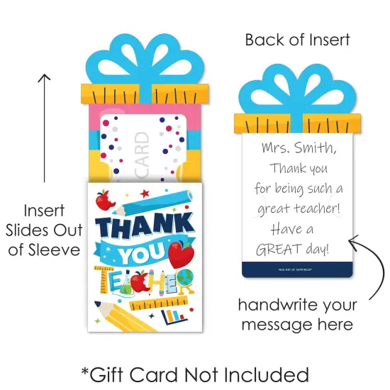 Big Dot of Happiness Thank You Teachers - Teacher Appreciation Money and Gift Card Sleeves - Nifty Gifty Card Holders - Set of 8 {7}