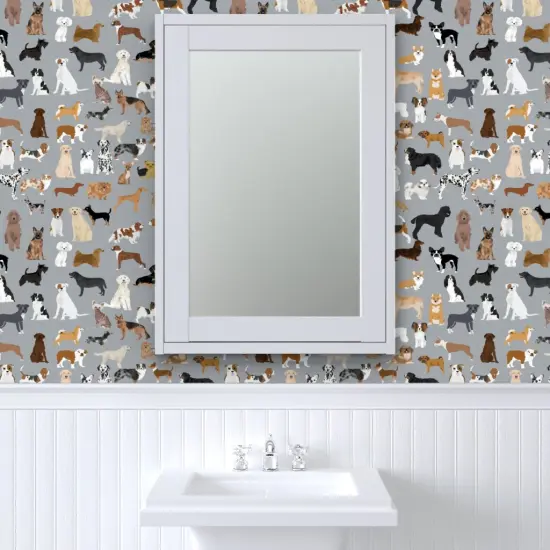 Peel & Stick Wallpaper 2FT Wide Dogs Watercolor Pets Animals Playroom Nursery Gray Custom Removable Wallpaper by Spoonflower {6}