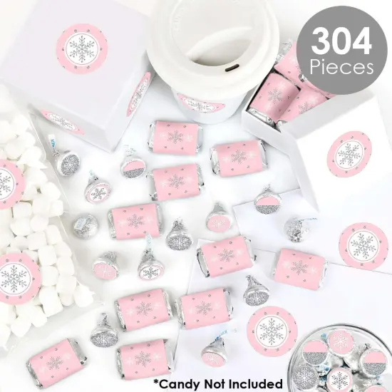 Big Dot of Happiness Pink Winter Wonderland - Holiday Snowflake Birthday Party and Baby Shower Candy Favor Sticker Kit - 304 Pieces {3}
