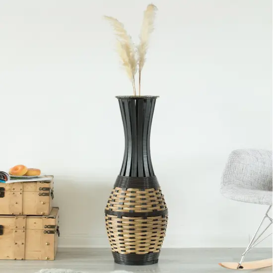 Elegant Antique 34-inch-tall Trumpet Style Floor Vase - Versatile Entryway or Living Room, or Bedroom Decor with Decorative Bamboo Rope Accent - Rich Brown Finish &ndash; Modern Statement Vase {2}
