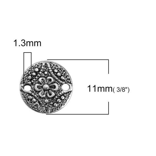*50* 11mm Antique Silver Round Floral Connectors {5}