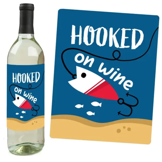Big Dot of Happiness Let's Go Fishing - Fish Themed Birthday Party or Baby Shower Decorations for Women & Men - Wine Bottle Label Stickers - Set of 4 {6}