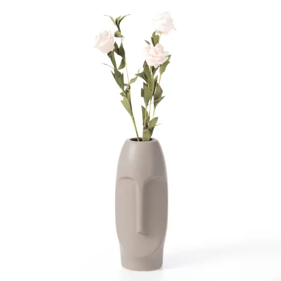 9.5" H Decorative Ceramic Abstract Face Modern Statue Sculpture Flower Centerpiece Vase Bone White {9}