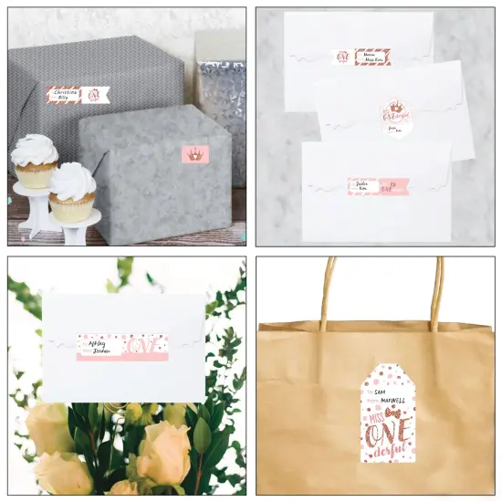 Big Dot of Happiness 1st Birthday Little Miss Onederful Assorted Girl First Birthday Party Gift Tag Labels To and From Stickers 12 Sheets 120 Stickers {7}