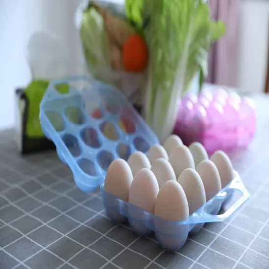 Clear Plastic Egg Carton, 12 Egg Holder Carrying Case with Handle Blue {3}
