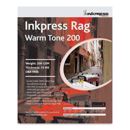 Inkpress Rag Digital Paper - Warm Tone, 200 gsm, 13" x 19", 25 Sheets {1}