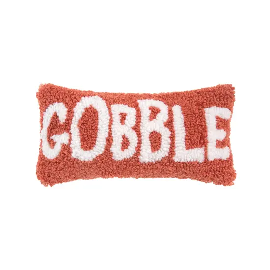 Gobble Script Rectangle Small Small/Petite Hooked Accent Pillow, 6" x 12" {1}