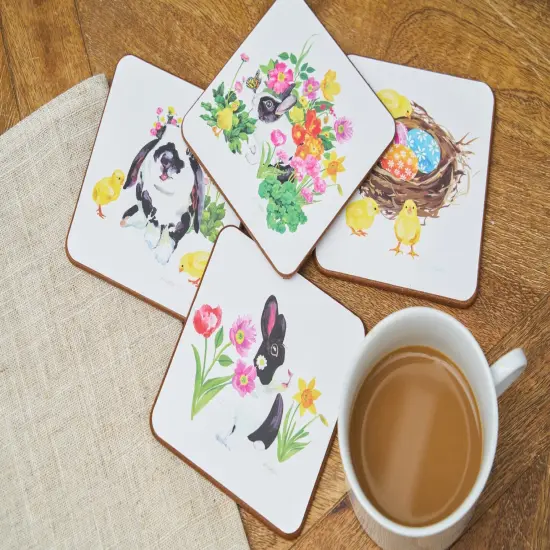 4" Spring Easter Bunny Rabbit Tabletop Cork Drink Sitter Coasters Set of 4 {4}
