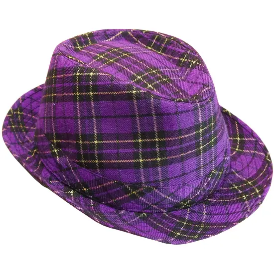Mardi Gras Fedora Hat - Plaid Purple Mardi Gras Costume Accessories Headwear for French Parade and Party for Men Women and Children {1}