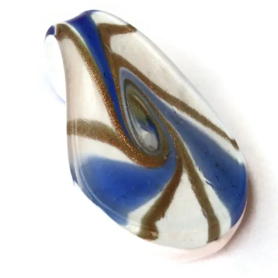 53mm Blue Gold and White Spiral Foil Glass Spoon Pendant {4}