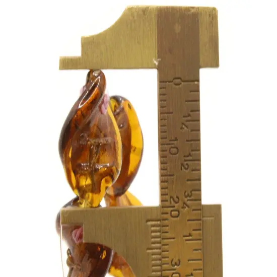 10 20mm Brown with Pink and Green Flower Lampwork Glass Flat Oval Twist Beads {6}