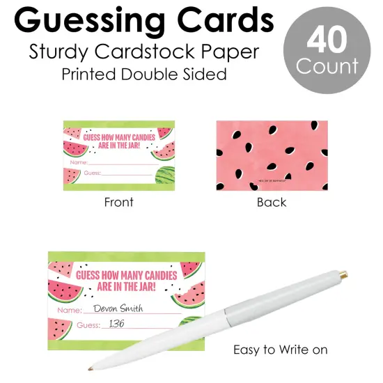 Big Dot of Happiness Sweet Watermelon - How Many Candies Fruit Party Game - 1 Stand and 40 Cards - Candy Guessing Game {7}