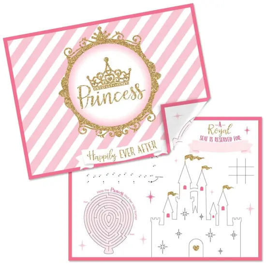 Big Dot of Happiness Little Princess Crown - Paper Pink and Gold Princess Birthday Party Coloring Sheets - Activity Placemats - Set of 16 {1}