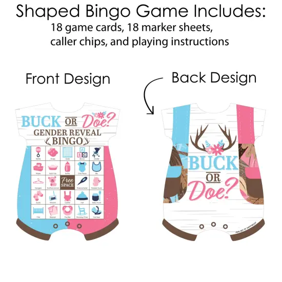 Big Dot of Happiness Buck or Doe - Picture Bingo Cards and Markers - Hunting Gender Reveal Party Shaped Bingo Game - Set of 18 {4}