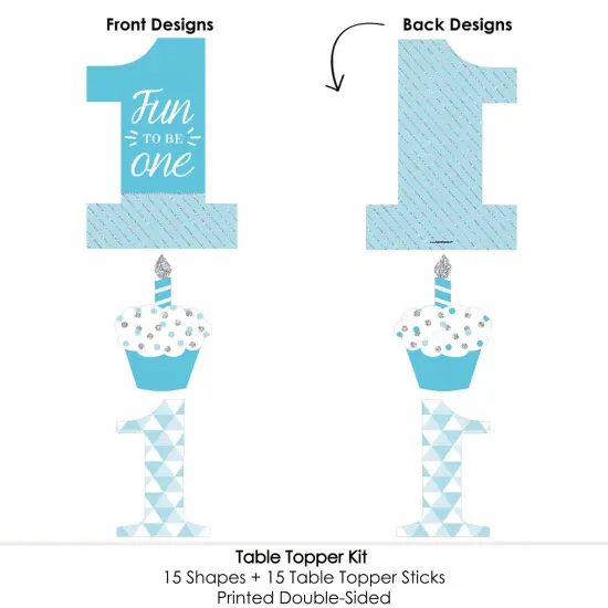 Big Dot of Happiness 1st Birthday Boy - Fun to be One - First Birthday Party Centerpiece Sticks - Table Toppers - Set of 15 {6}