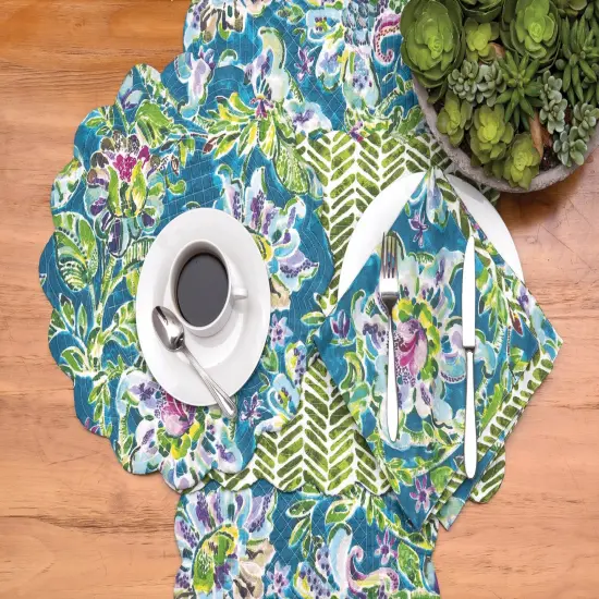 Reversible Herringbone Floral Cotton Table Runner 14" x 51" {4}