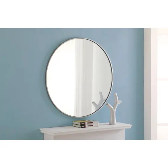 Metal frame Round Mirror 36 inch Silver finish {4}