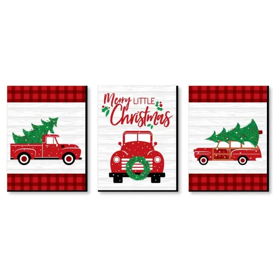 Big Dot of Happiness Merry Little Christmas Tree - Red Truck and Car Christmas Wall Art and Holiday Decorations - 7.5 x 10 inches - Set of 3 Prints {1}