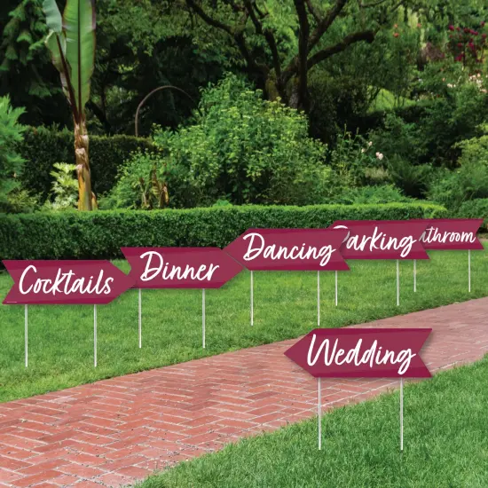 Big Dot of Happiness Burgundy Elegantly Simple - Arrow Wedding and Receptions Direction Signs - Double Sided Outdoor Yard Signs - Set of 6 {3}