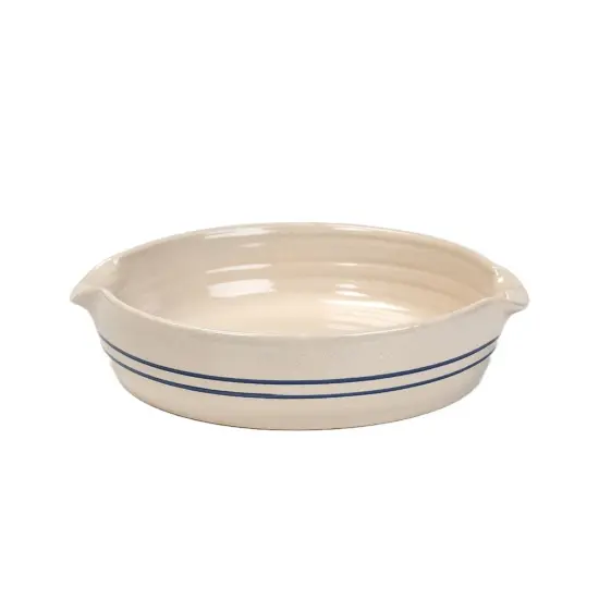 Martinez Pottery Heritage Blue Stripe Stoneware Handmade Cornbread Pan {1}