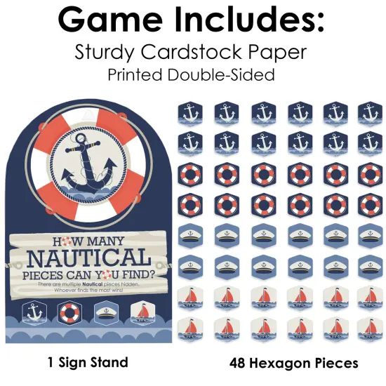 Big Dot of Happiness Ahoy - Nautical - Baby Shower or Birthday Party Scavenger Hunt - 1 Stand and 48 Game Pieces - Hide and Find Game {6}