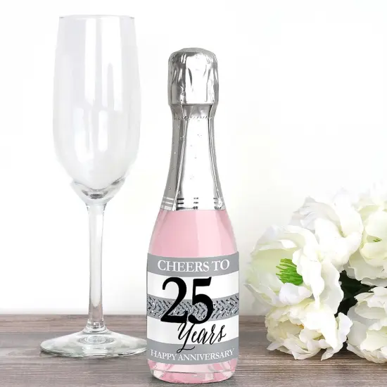Big Dot of Happiness We Still Do - 25th Wedding Anniversary - Mini Wine and Champagne Bottle Label Stickers - Anniversary Party Favor Gift - Set of 16 {3}