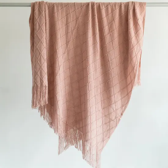 Decorative Throw Blanket - 50x60in Soft Knit with Delightful Fringe Edges for a Sophisticated and Cozy Touch to Your Living Space Lightweight, Breathable, Easy Care, Versatile, All-Season, Ideal for Lounging, Gifting Pink {9}