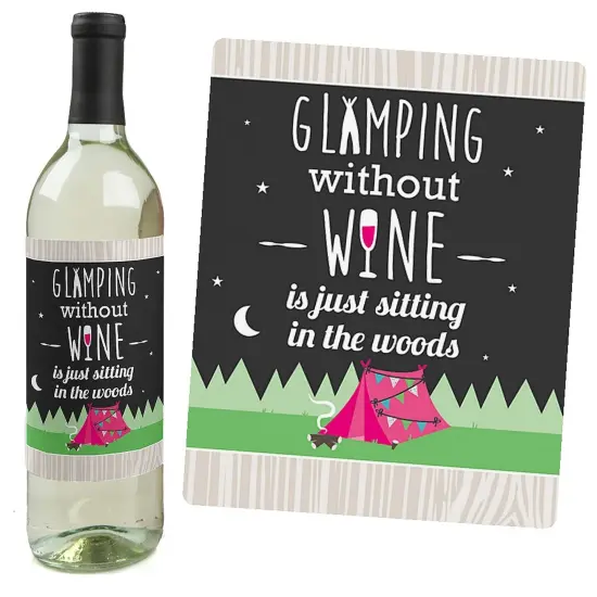 Big Dot of Happiness Let's Go Glamping - Camp Glamp Party or Birthday Party Decorations for Women and Men - Wine Bottle Label Stickers - Set of 4 {7}