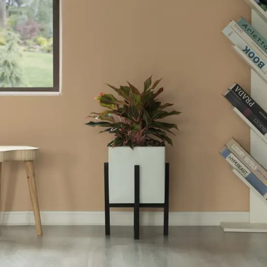 Indoor and Outdoor White Iron Planting Box with Black Wooden Frame {4}