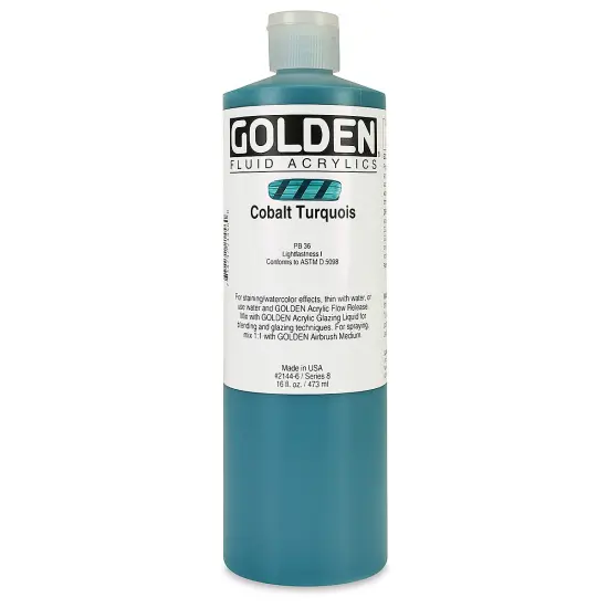 Golden Fluid Acrylics - Cobalt Turquoise, 16 oz bottle {2}