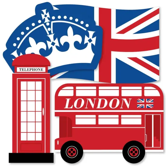 Big Dot of Happiness Cheerio, London - Union Jack Flag, Double-Decker Bus, Crown & Telephone Booth Decor Diy British UK Party Essentials - Set of 20 {3}