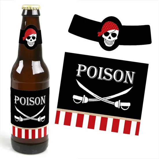 Big Dot of Happiness Beware of Pirates - Pirate Birthday Party Decorations for Women and Men - 6 Beer Bottle Label Stickers and 1 Carrier {4}