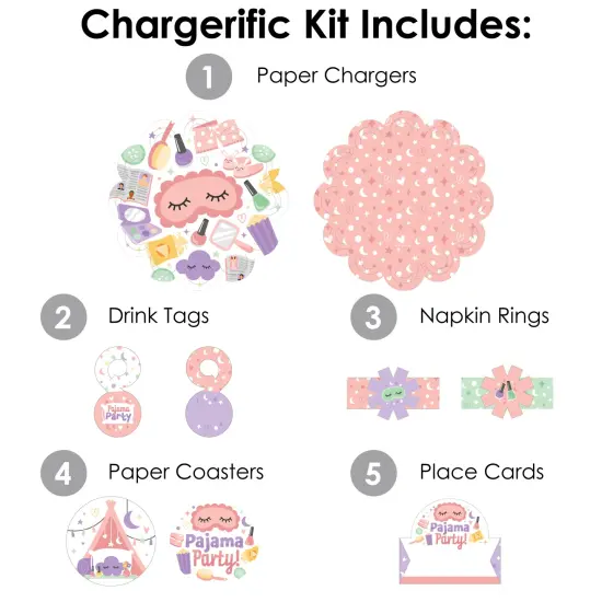 Big Dot of Happiness Pajama Slumber Party - Girls Sleepover Birthday Party Paper Charger and Table Decorations - Chargerific Kit - Place Setting for 8 {4}