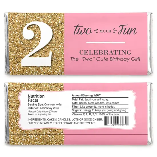 Big Dot of Happiness Two Much Fun - Girl - 2nd Birthday Party Favors Candy Bar Wrappers - Set of 24 {3}