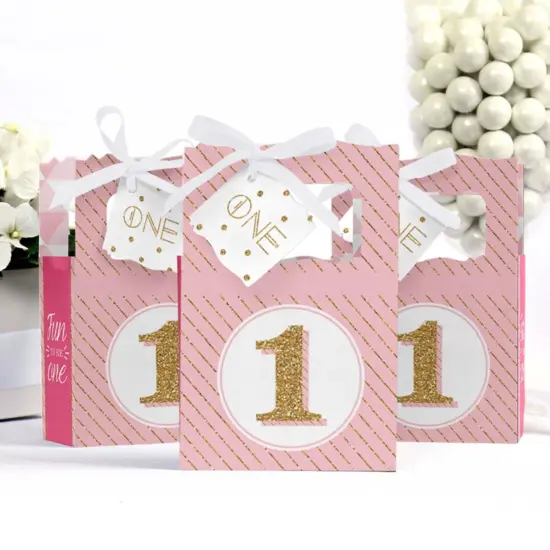 Big Dot of Happiness 1st Birthday Girl - Fun to be One - First Birthday Party Favor Boxes - Set of 12 {4}