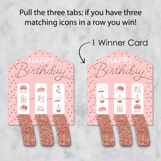 Big Dot of Happiness Pink Rose Gold Birthday - Happy Birthday Party Game Pickle Cards - Pull Tabs 3-in-a-Row - Set of 12 {4}