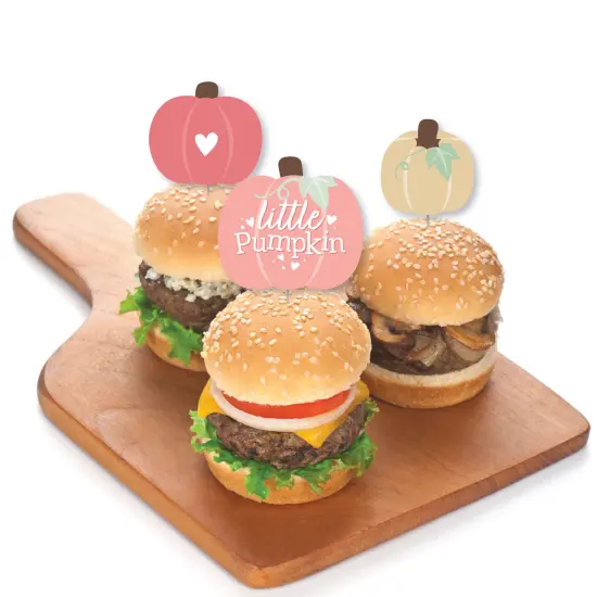 Big Dot of Happiness Girl Little Pumpkin - Dessert Cupcake Toppers - Fall Birthday Party or Baby Shower Clear Treat Picks - Set of 24 {4}