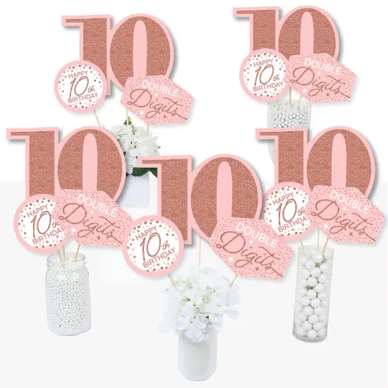 Big Dot of Happiness 10th Pink Rose Gold Birthday - Happy Birthday Party Centerpiece Sticks - Table Toppers - Set of 15 {3}