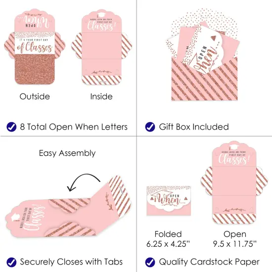 Big Dot of Happiness Rose Gold Grad - High School or College Grad Cards Gift Box Kit - Open When Letters - Set of 8 {7}