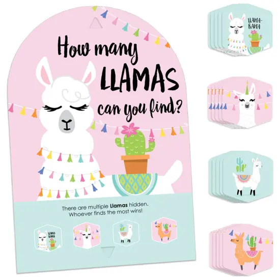 Big Dot of Happiness Whole Llama Fun - Llama Fiesta Baby Shower or Birthday Party Scavenger Hunt - 1 Stand and 48 Game Pieces - Hide and Find Game {1}