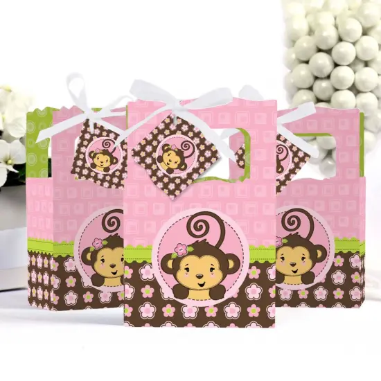 Big Dot of Happiness Pink Monkey Girl - Baby Shower or Birthday Party Favor Boxes - Set of 12 {4}
