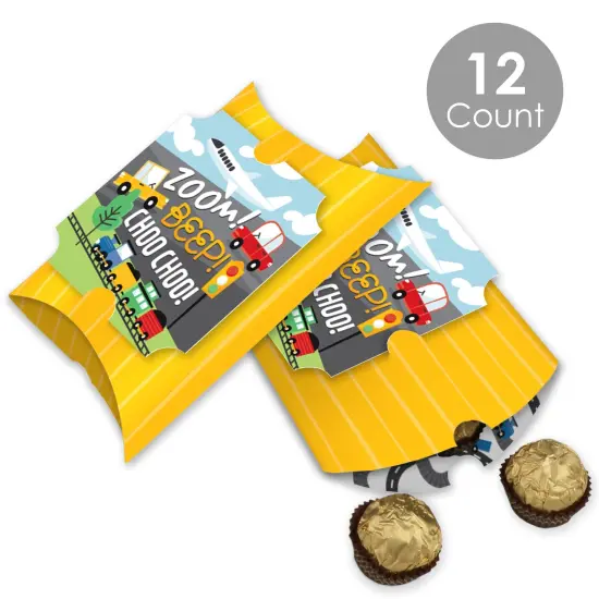 Big Dot of Happiness Cars, Trains, and Airplanes - Favor Gift Boxes - Transportation Birthday Party Large Pillow Boxes - Set of 12 {3}