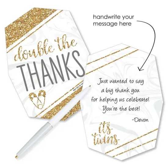 Big Dot of Happiness It's Twins - Shaped Thank You Cards - Gold Twins Baby Shower Thank You Note Cards with Envelopes - Set of 12 {3}