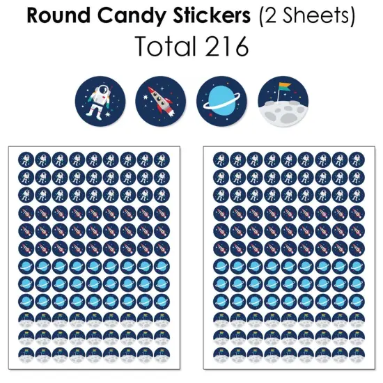 Big Dot of Happiness Blast Off to Outer Space - Rocket Ship Baby Shower or Birthday Party Candy Favor Sticker Kit - 304 Pieces {6}