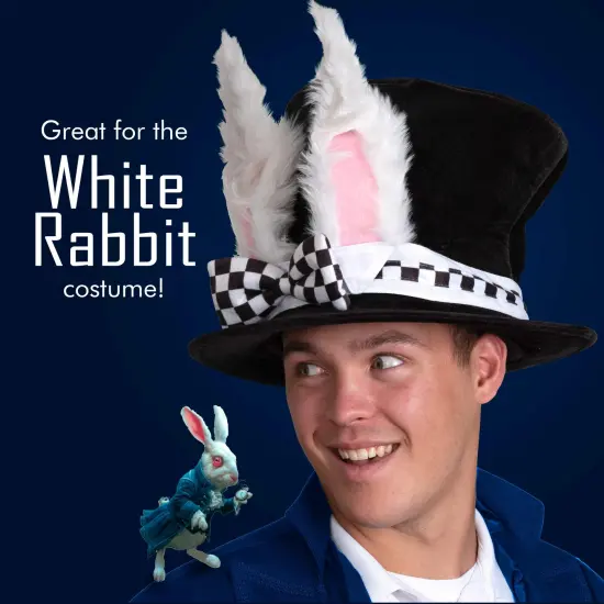 White Rabbit Top Hat - Bunny Rabbits Dress Up Costume Hat with Ears for Adults and Children {2}