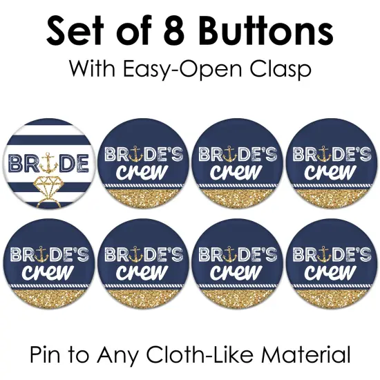 Big Dot of Happiness Last Sail Before The Veil - 3 inch Nautical Bachelorette and Bridal Shower Badge - Pinback Buttons - Set of 8 {7}