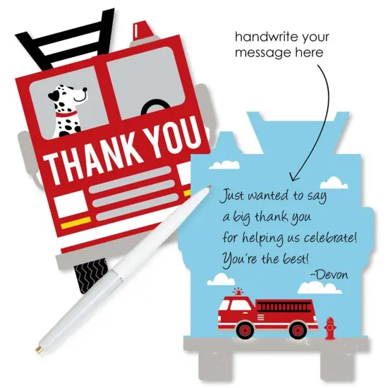 Big Dot of Happiness Fired Up Fire Truck - Shaped Thank You Cards - Firefighter Baby Shower Birthday Party Thank You Cards with Envelopes - Set of 12 {3}