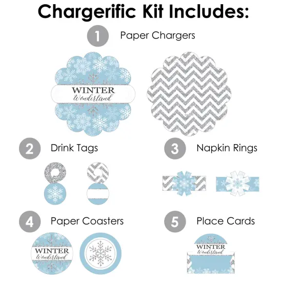 Big Dot of Happiness Winter Wonderland - Snowflake Holiday Party and Winter Wedding Paper Charger and Table Decorations Chargerific Kit for 8 {4}